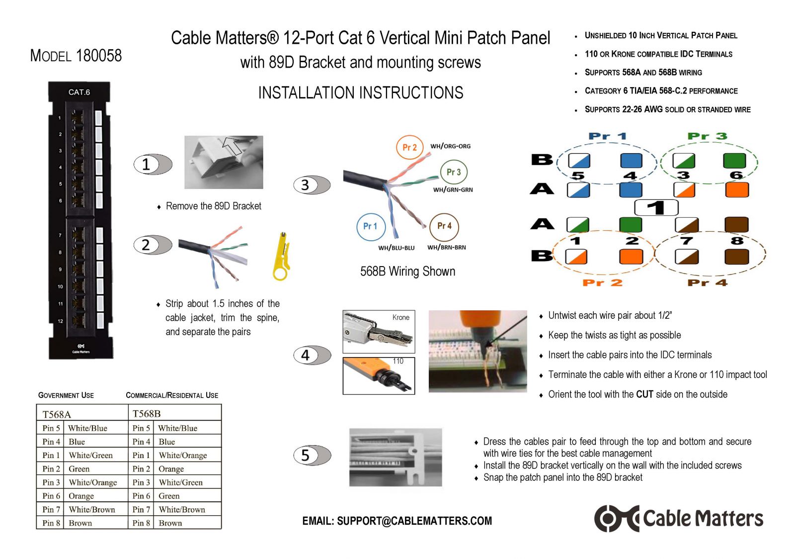 12-Port Vertical Mini Patch Panel with 89D Bracket - Cable ... tia eia 568b diagram 